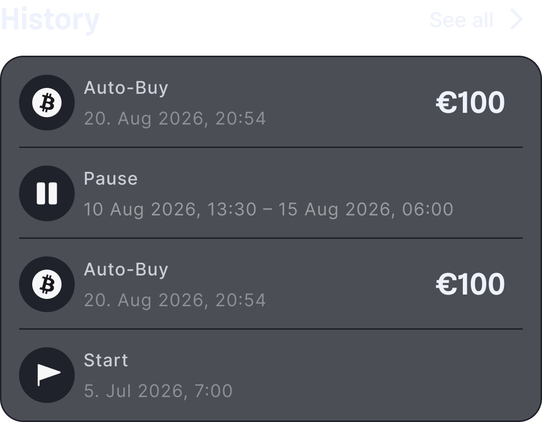History list: Auto-Buy, Pause, Auto-Buy, Start