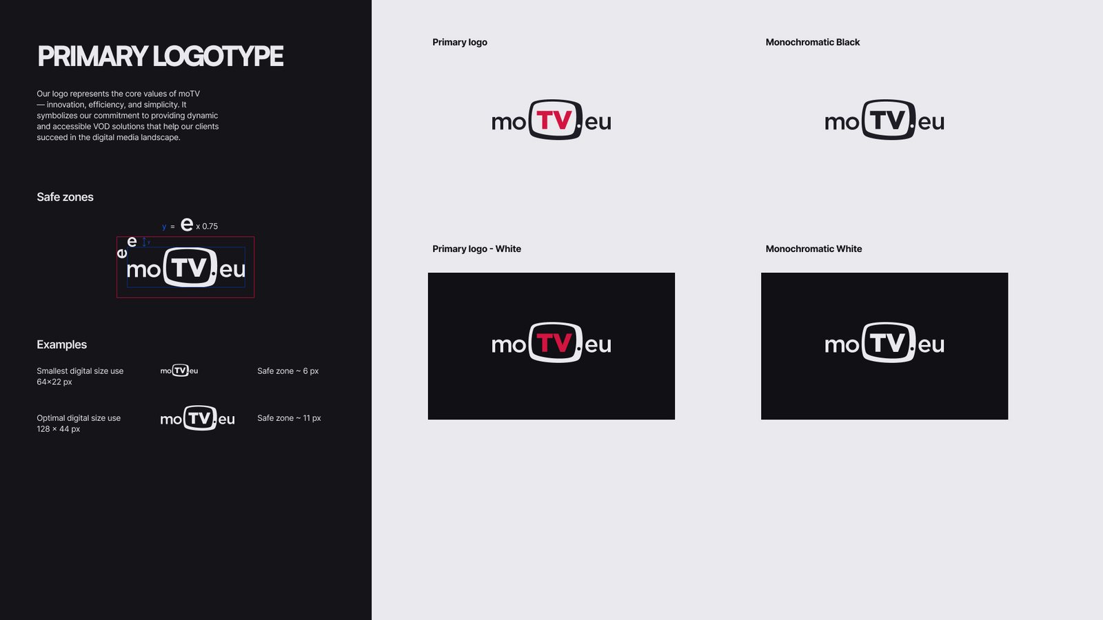 Primary logotype slide with safe zones and sizes